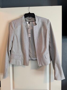 White House Black Market Gray Plaid Collarless Blazer